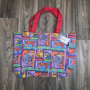 NWT Vintage Laurel Burch Quilted Cat Art Bag Red Patchwork Shoulder Tote